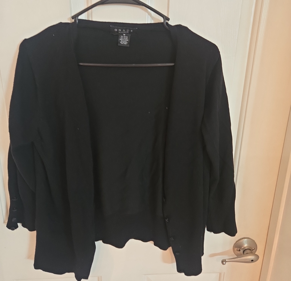 Grace Black Open-Front Cardigan Sweater